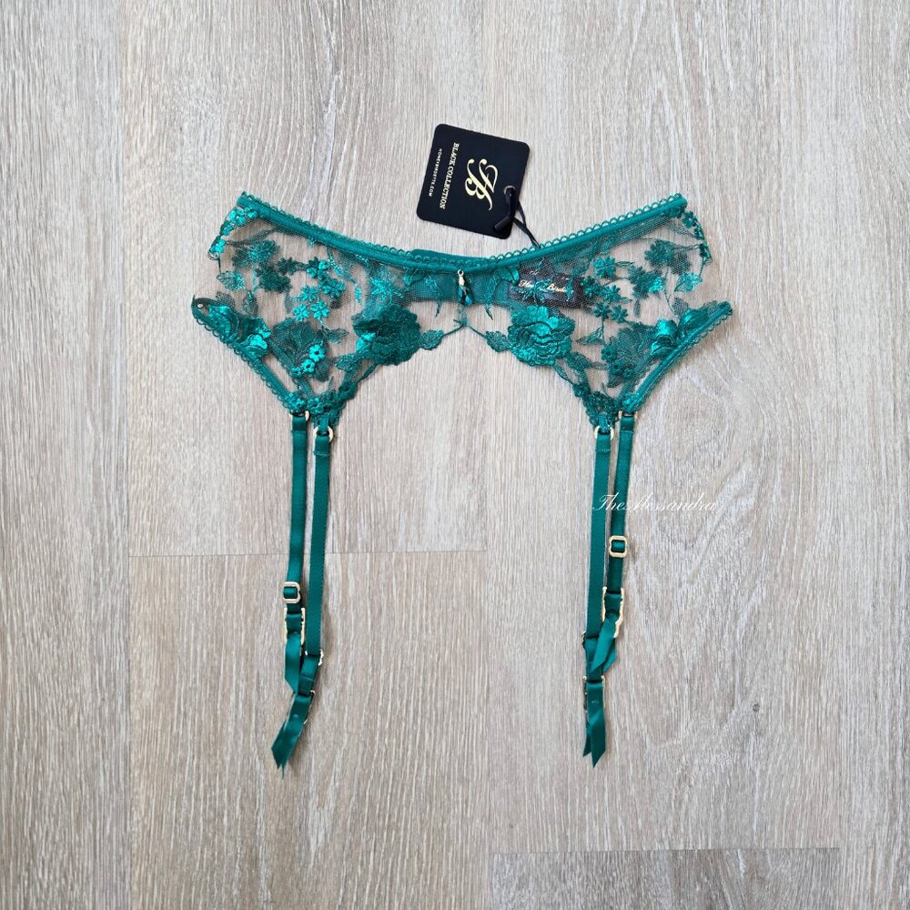 Honey Birdette Whitney Emerald Garter Belt Sz XS Floral Embroidery New With Tags